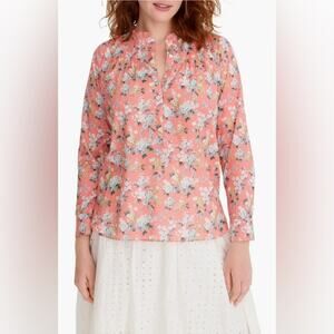 J. CREW Liberty Fabric Josephine Floral Ruffle Popover Shirt Coral Multi Size 4